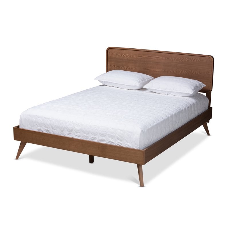 Baxton Studio Demeter Mid-Century Wood King Platform Bed in Walnut Brown