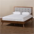 Baxton Studio Ines Mid-Century Wood and Fabric Full Platform Bed in Light Gray