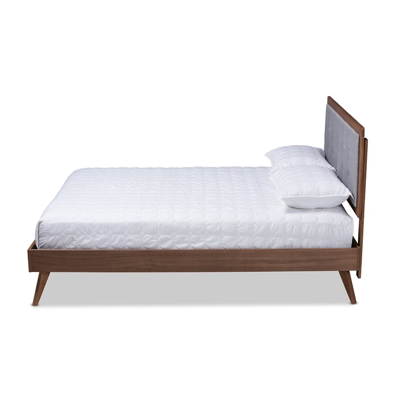 Baxton Studio Ines Mid-Century Wood and Fabric King Platform Bed in Light Gray