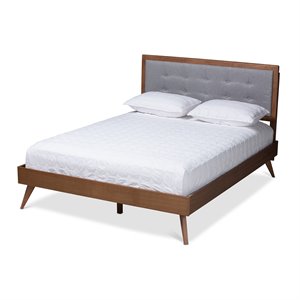 Baxton Studio Ines Mid-Century Wood and Fabric King Platform Bed in Light Gray