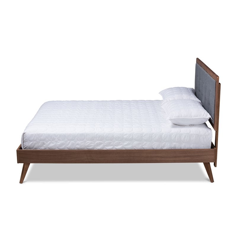 Baxton Studio Ines Mid-Century Wood and Fabric King Platform Bed in Dark Gray