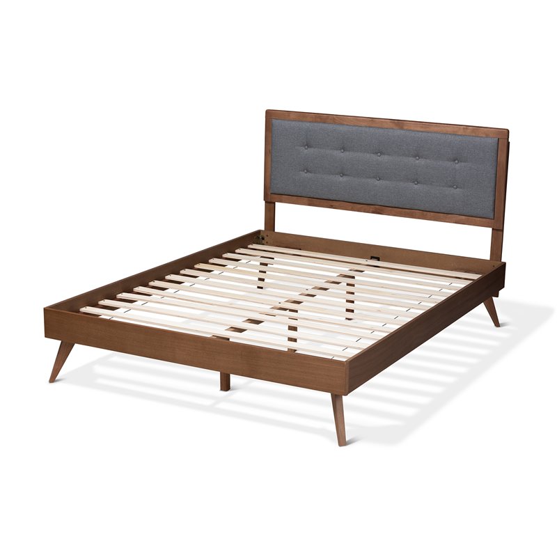 Baxton Studio Ines Mid-Century Wood and Fabric King Platform Bed in Dark Gray