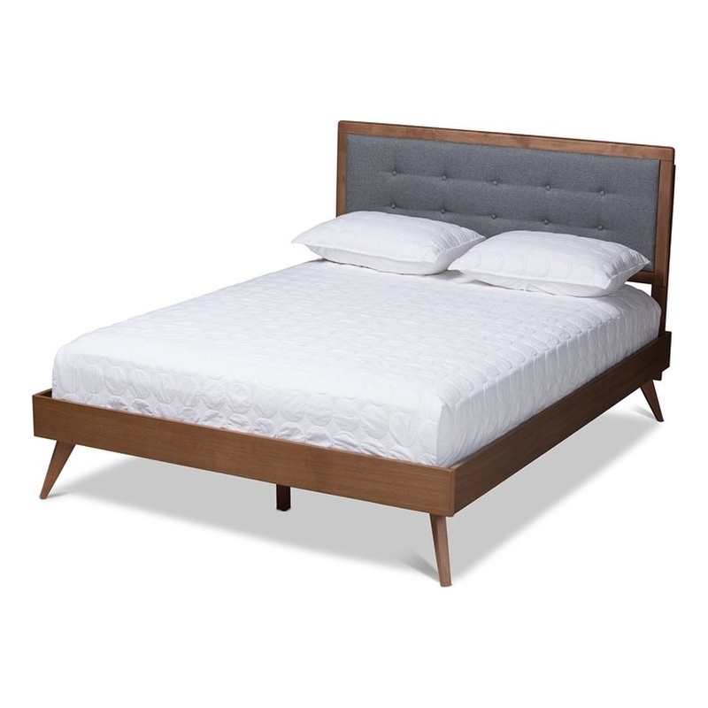 Baxton Studio Ines Mid-Century Wood and Fabric King Platform Bed in Dark Gray