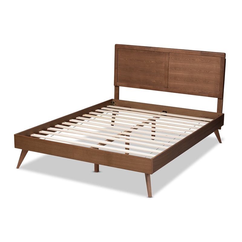 Baxton Studio Zenon Mid-Century Wood King Platform Bed in Walnut Brown