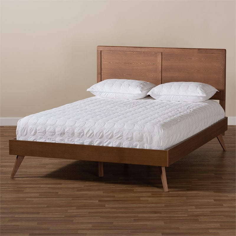Baxton Studio Zenon Mid-Century Wood King Platform Bed in Walnut Brown