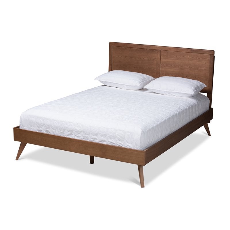 Baxton Studio Zenon Mid-Century Wood King Platform Bed in Walnut Brown