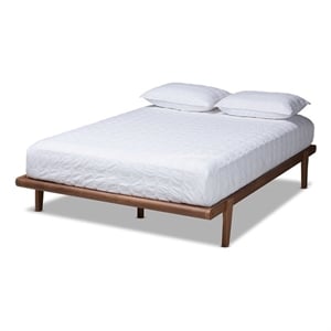 Baxton Studio Kaia Mid-Century Wood Queen Platform Bed in Walnut Brown