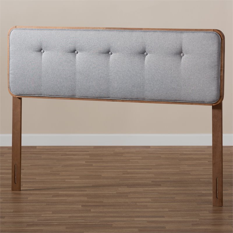Baxton Studio Palina Mid-Century Wood Tufted Queen Headboard in Light Gray