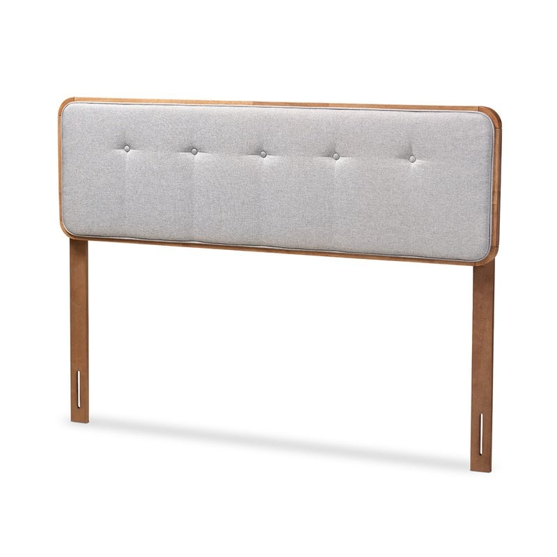Baxton Studio Palina Mid-Century Wood Tufted Queen Headboard in Light Gray