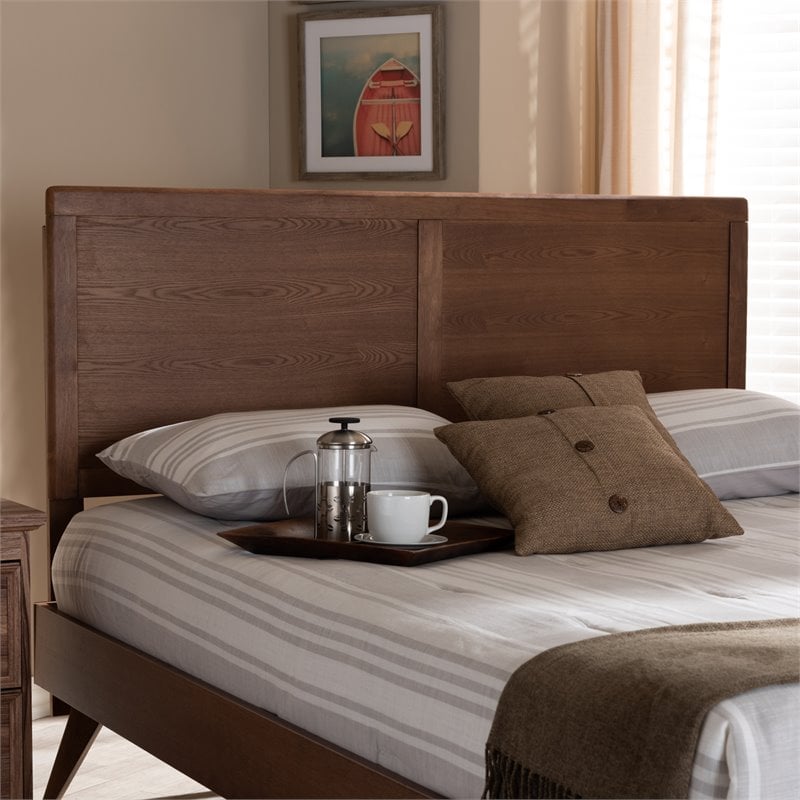 Baxton Studio Raya Mid-Century Wood Queen Headboard in Walnut Brown