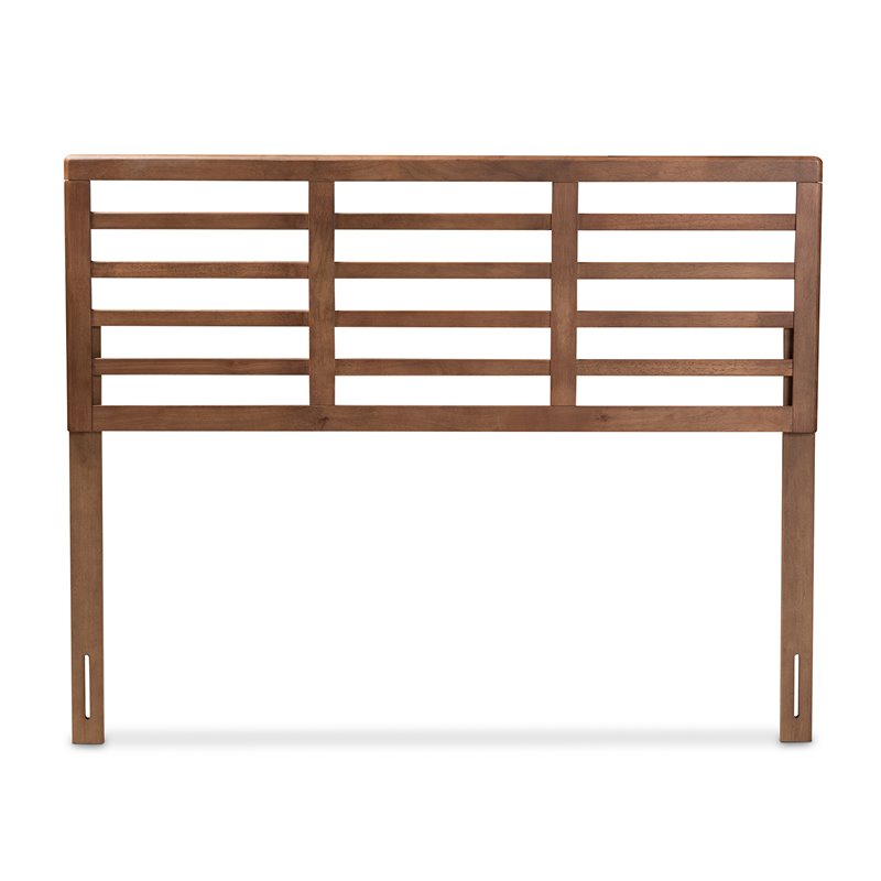 Baxton Studio Salome Mid-Century Wood Slat Full Headboard in Walnut Brown