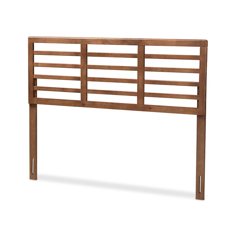Baxton Studio Salome Mid-Century Wood Slat Full Headboard in Walnut Brown