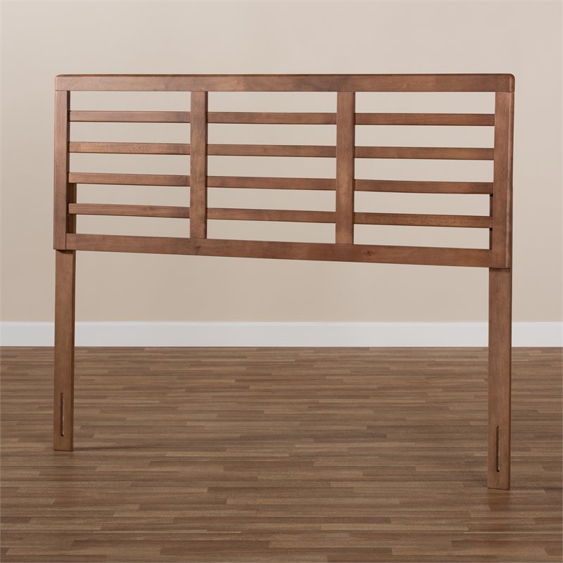 Baxton Studio Salome Mid-Century Wood Slat Queen Headboard in Walnut Brown