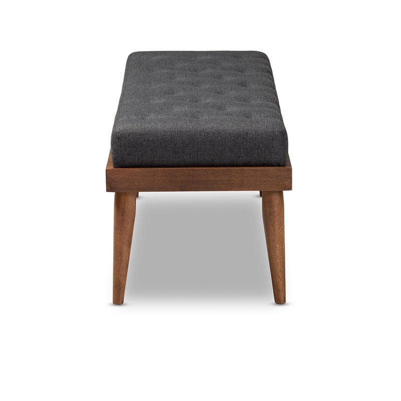 Baxton Studio Linus Mid-Century Upholstered Tufted Wood bench in Dark Gray