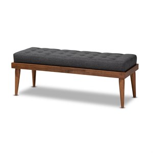 Baxton Studio Linus Mid-Century Upholstered Tufted Wood bench in Dark Gray
