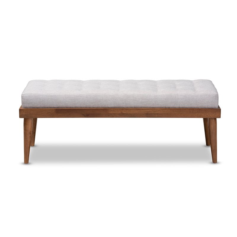 Baxton Studio Linus Mid-Century Upholstered Tufted Wood bench in Light Gray