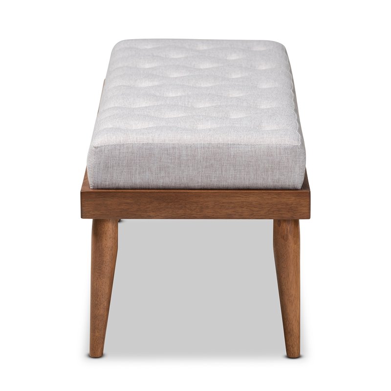 Baxton Studio Linus Mid-Century Upholstered Tufted Wood bench in Light Gray