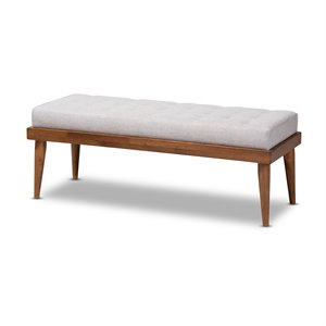 Baxton Studio Linus Mid-Century Upholstered Tufted Wood bench in Light Gray