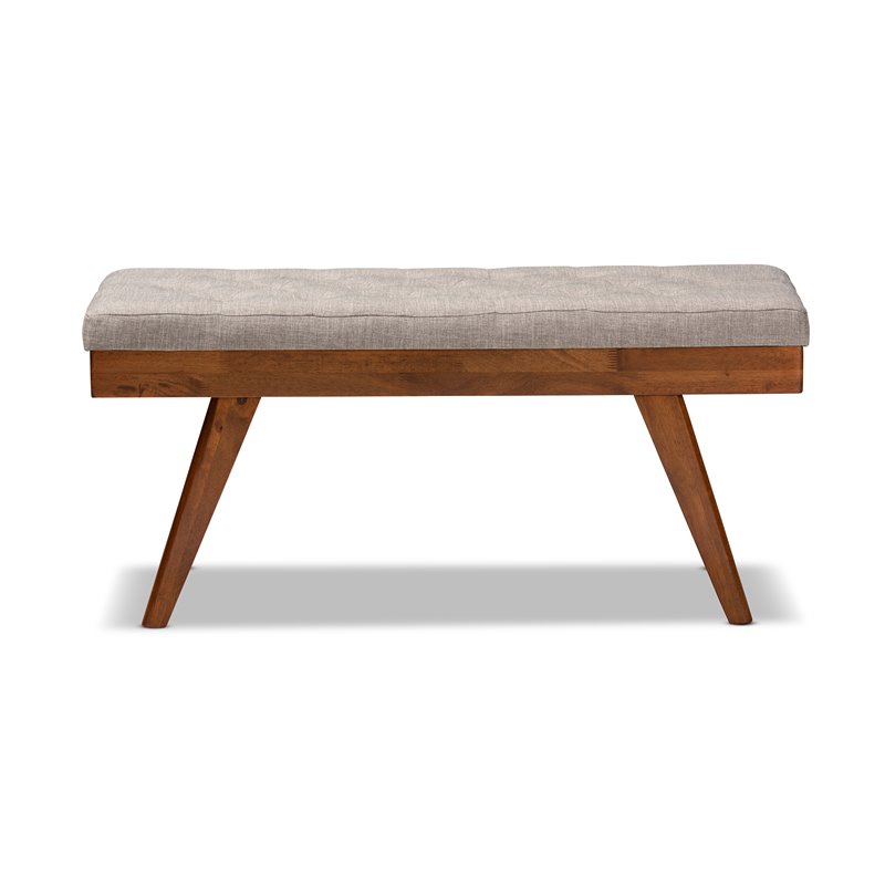 Baxton Studio Alona Mid-Century Upholstered Wood Bench in Light Gray
