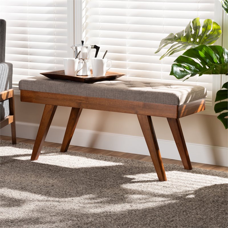 Baxton Studio Alona Mid-Century Upholstered Wood Bench in Light Gray