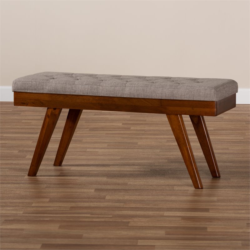 Baxton Studio Alona Mid-Century Upholstered Wood Bench in Light Gray