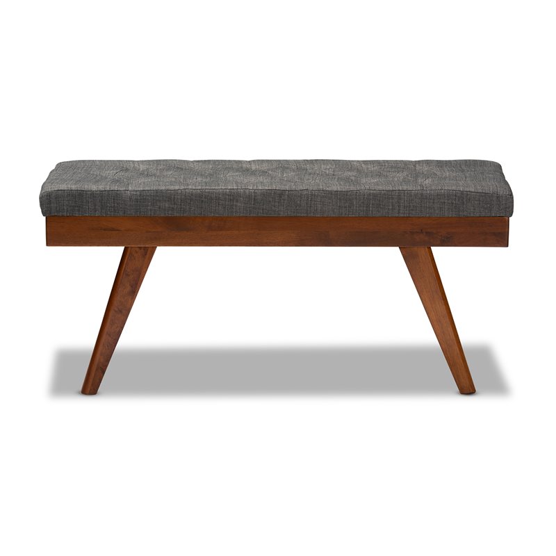 Baxton Studio Alona Mid-Century Upholstered Wood Bench in Gray