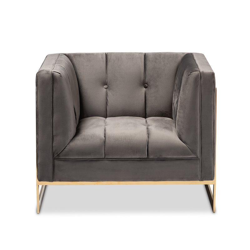 Baxton Studio Ambra Velvet Fabric with Gold Finish Accent Chair in Gray