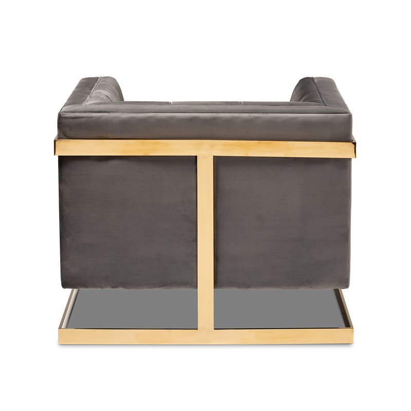 Baxton Studio Ambra Velvet Fabric with Gold Finish Accent Chair in Gray