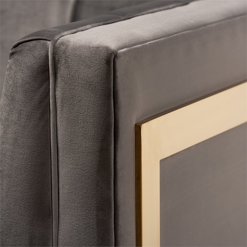 Baxton Studio Ambra Velvet Fabric with Gold Finish Accent Chair in Gray