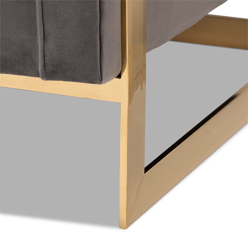 Baxton Studio Ambra Velvet Fabric with Gold Finish Accent Chair in Gray