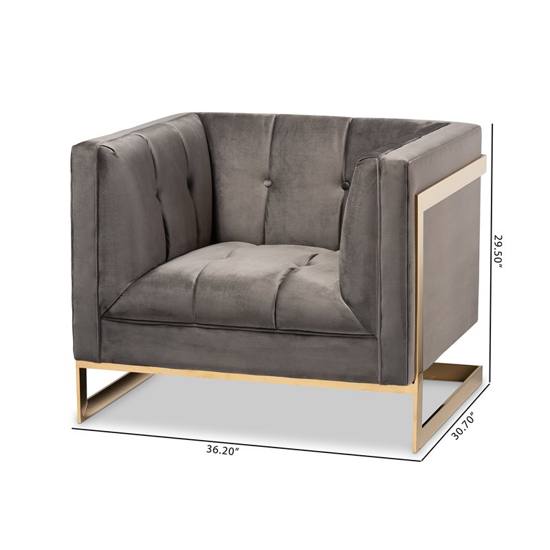 Baxton Studio Ambra Velvet Fabric with Gold Finish Accent Chair in Gray