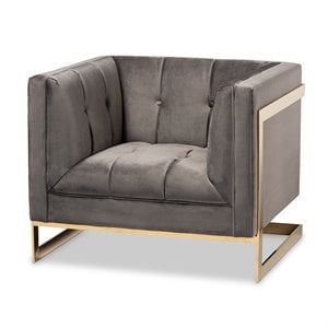 Baxton Studio Ambra Velvet Fabric with Gold Finish Accent Chair in Gray
