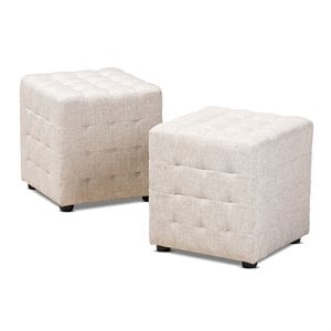 Baxton Studio Elladio Upholstered Wood Cube Ottoman in Beige - Set of 2