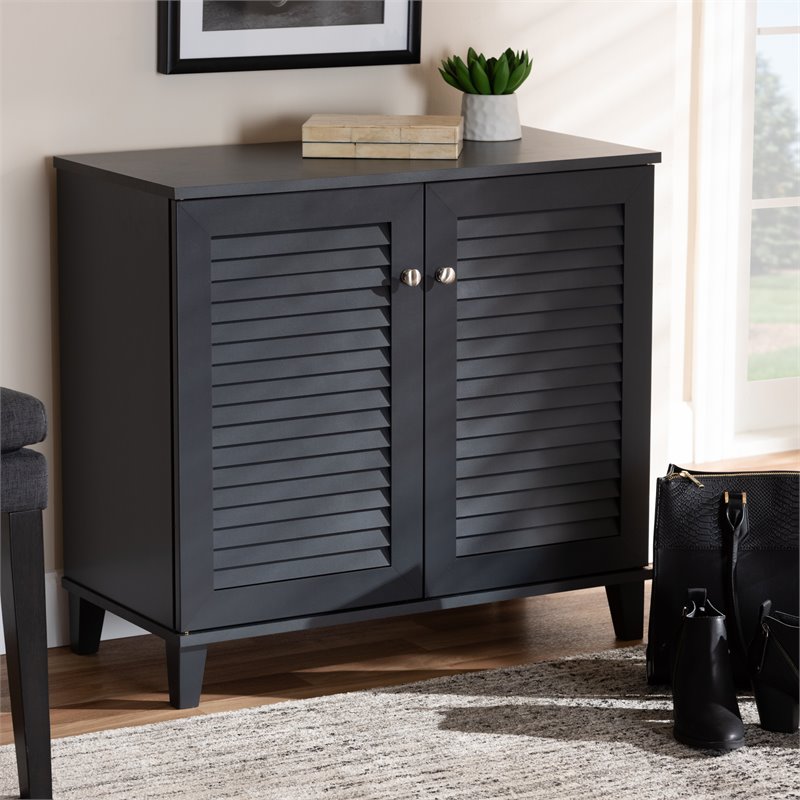 Baxton Studio Coolidge Contemporary Wood 4-Shelf Shoe Cabinet in Dark Gray