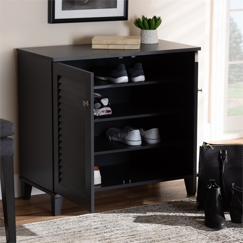 Baxton Studio Coolidge Contemporary Wood 4-Shelf Shoe Cabinet in Dark Gray