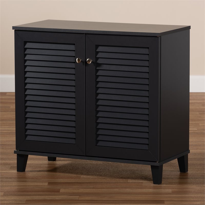 Baxton Studio Coolidge Contemporary Wood 4-Shelf Shoe Cabinet in Dark Gray