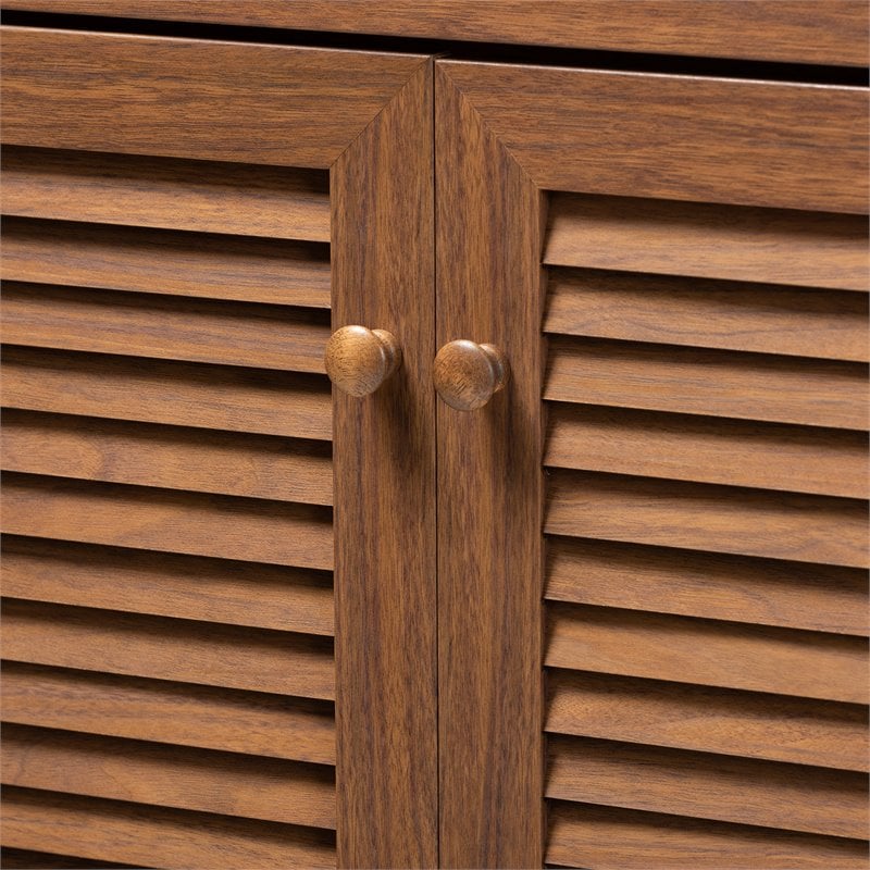 Baxton Studio Coolidge Wood 11-Shelf and Drawer Shoe Cabinet in Walnut Brown