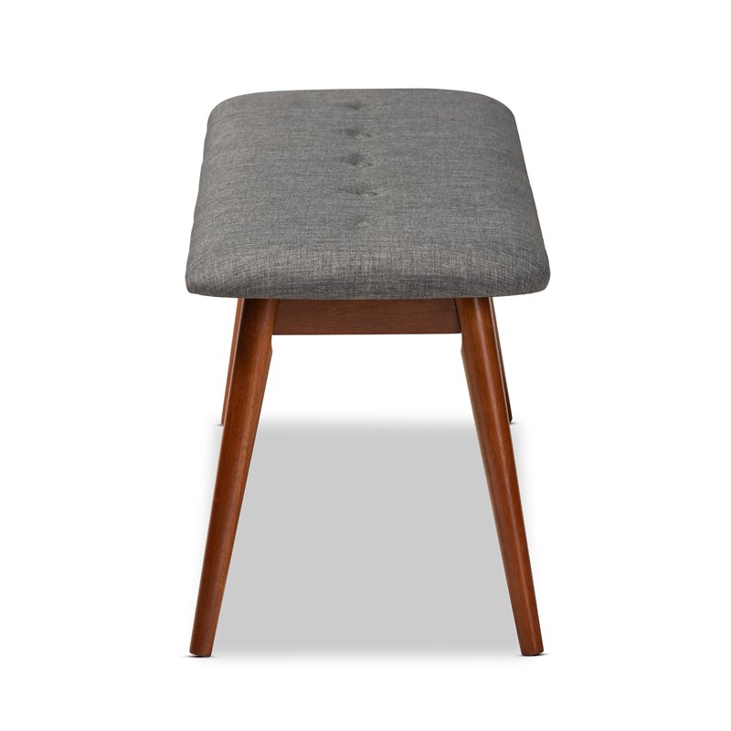 Baxton Studio Flora Upholstered Wood Bench in Dark Gray and Medium Oak