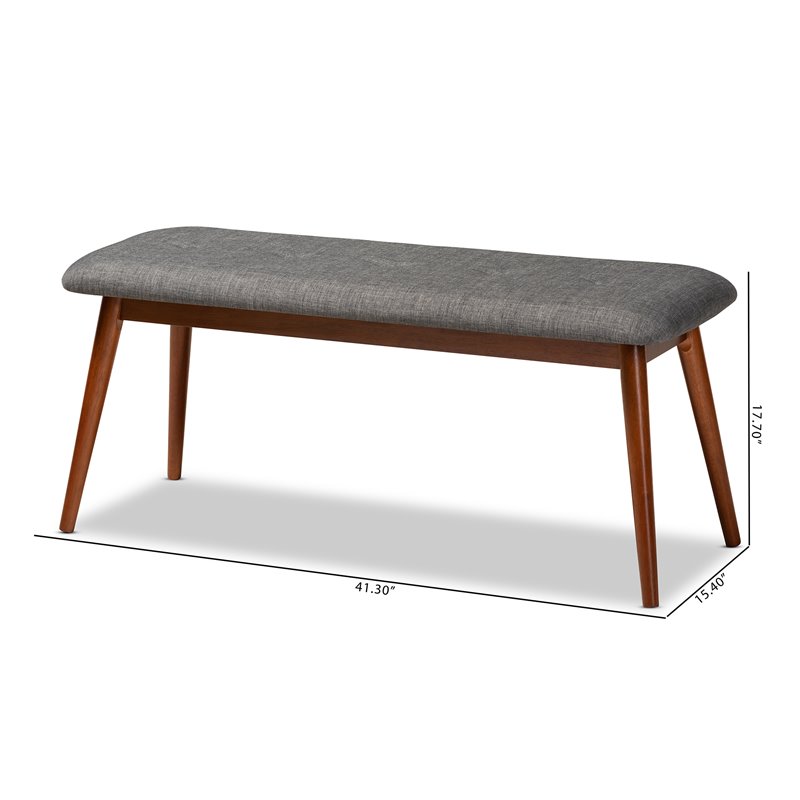 Baxton Studio Flora Upholstered Wood Bench in Dark Gray and Medium Oak