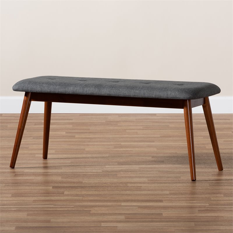 Baxton Studio Flora Upholstered Wood Bench in Dark Gray and Medium Oak