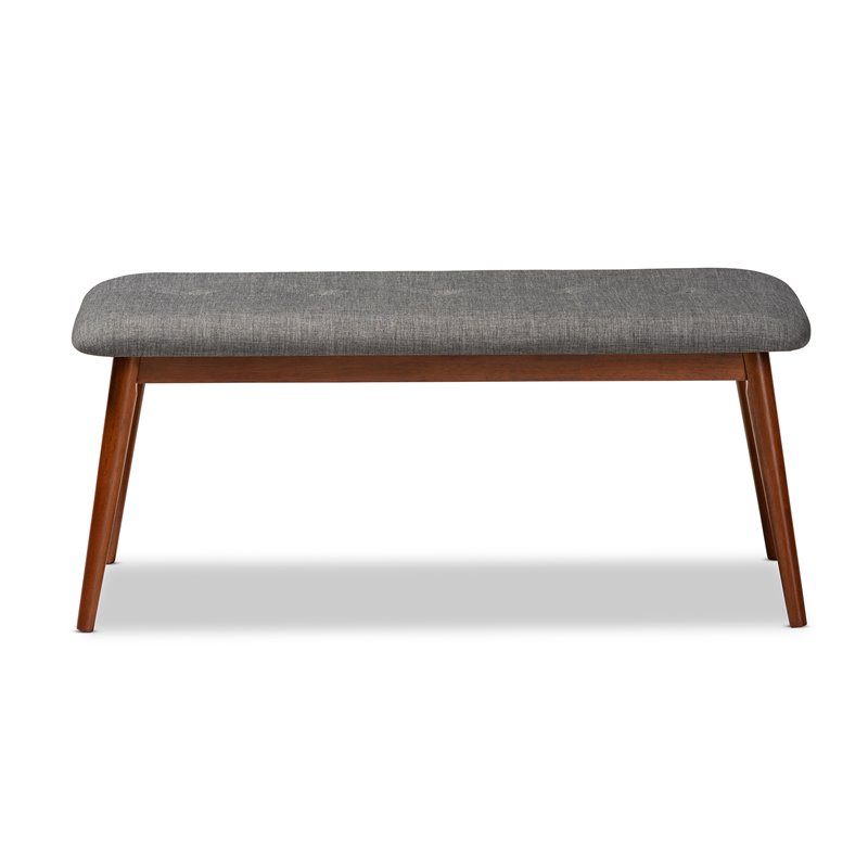 Baxton Studio Flora Upholstered Wood Bench in Dark Gray and Medium Oak