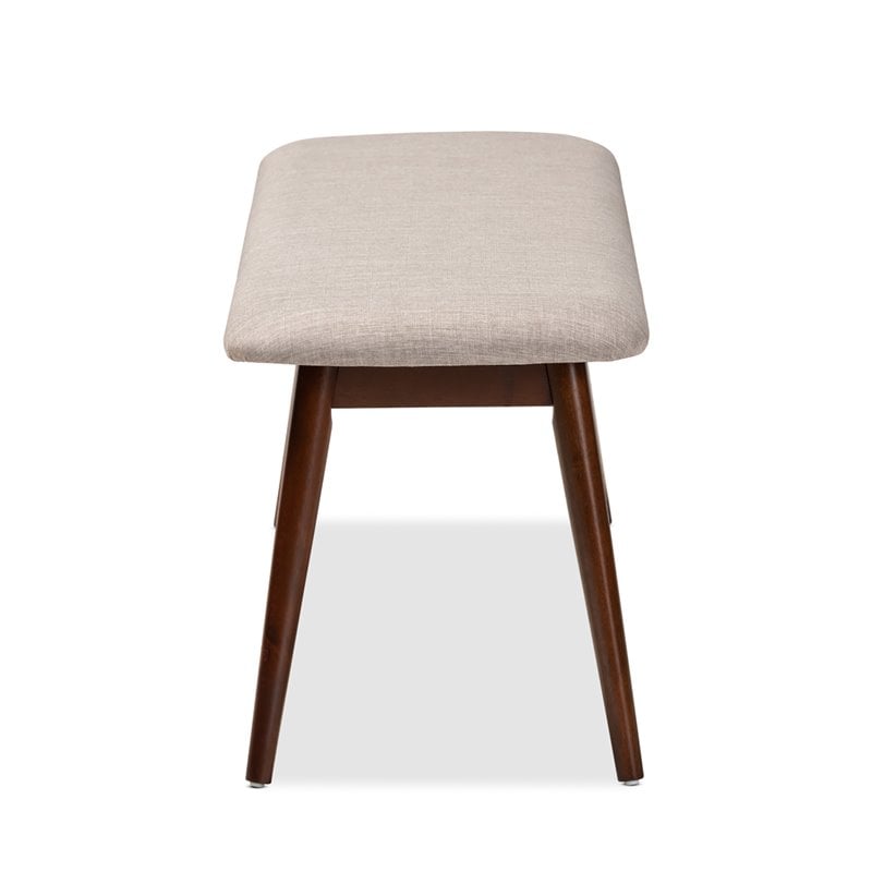 Baxton Studio Flora Upholstered Wood Bench in Light Gray and Walnut
