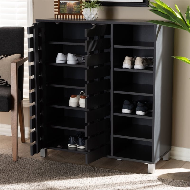 Baxton Studio Contemporary Shirley 2-Door Wood Shoe Cabinet in Dark Gray