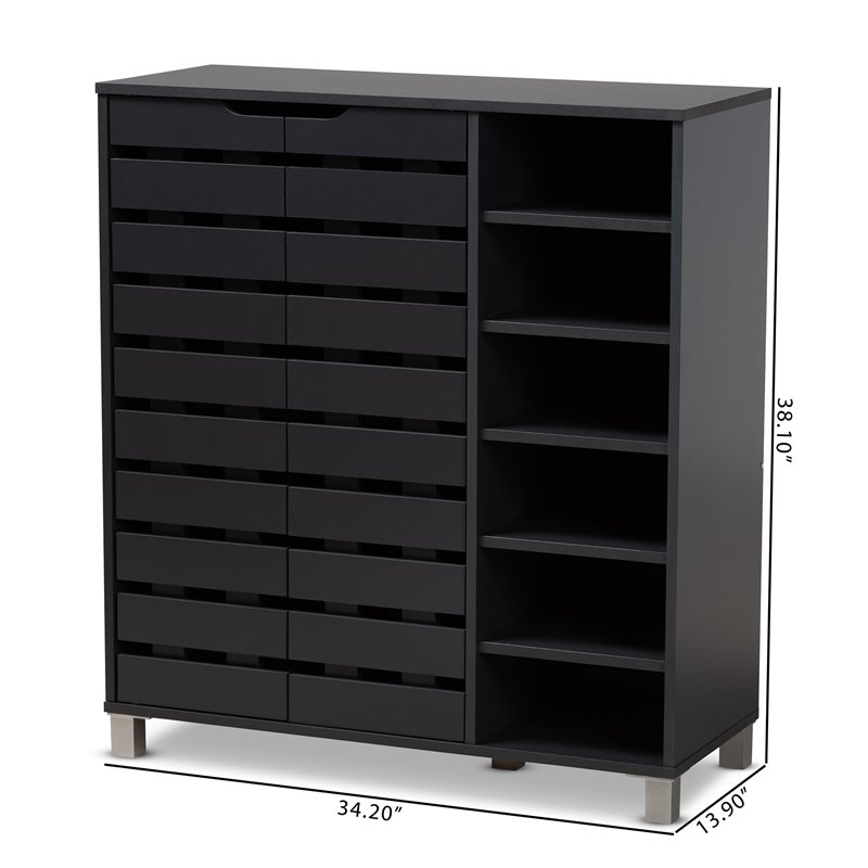 Baxton Studio Contemporary Shirley 2-Door Wood Shoe Cabinet in Dark Gray