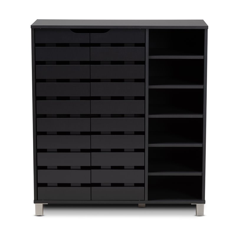 Baxton Studio Contemporary Shirley 2-Door Wood Shoe Cabinet in Dark Gray