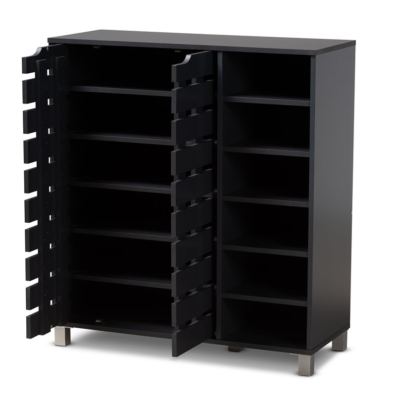 Baxton Studio Contemporary Shirley 2-Door Wood Shoe Cabinet in Dark Gray