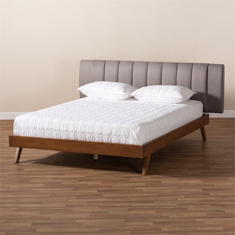 Baxton Studio Brita  King SizeGrey Upholstered Walnut Finished Bed