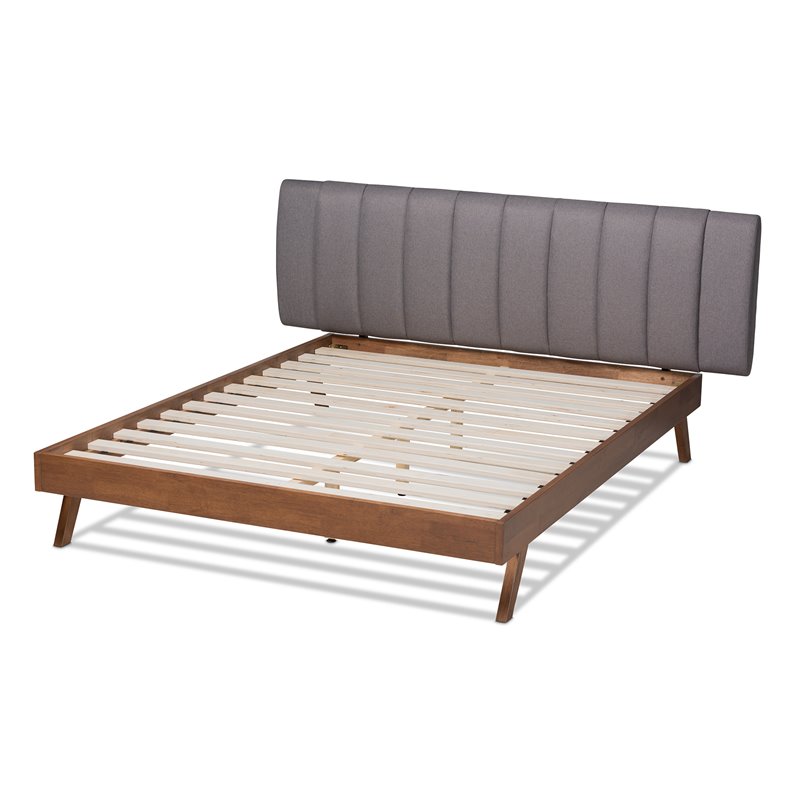 Baxton Studio Brita  King SizeGrey Upholstered Walnut Finished Bed