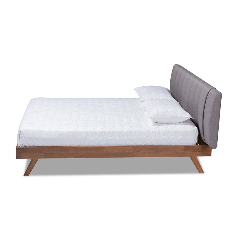 Baxton Studio Brita  King SizeGrey Upholstered Walnut Finished Bed