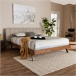 Baxton Studio Brita Upholstered Platform Queen Bed in Light Beige and Walnut